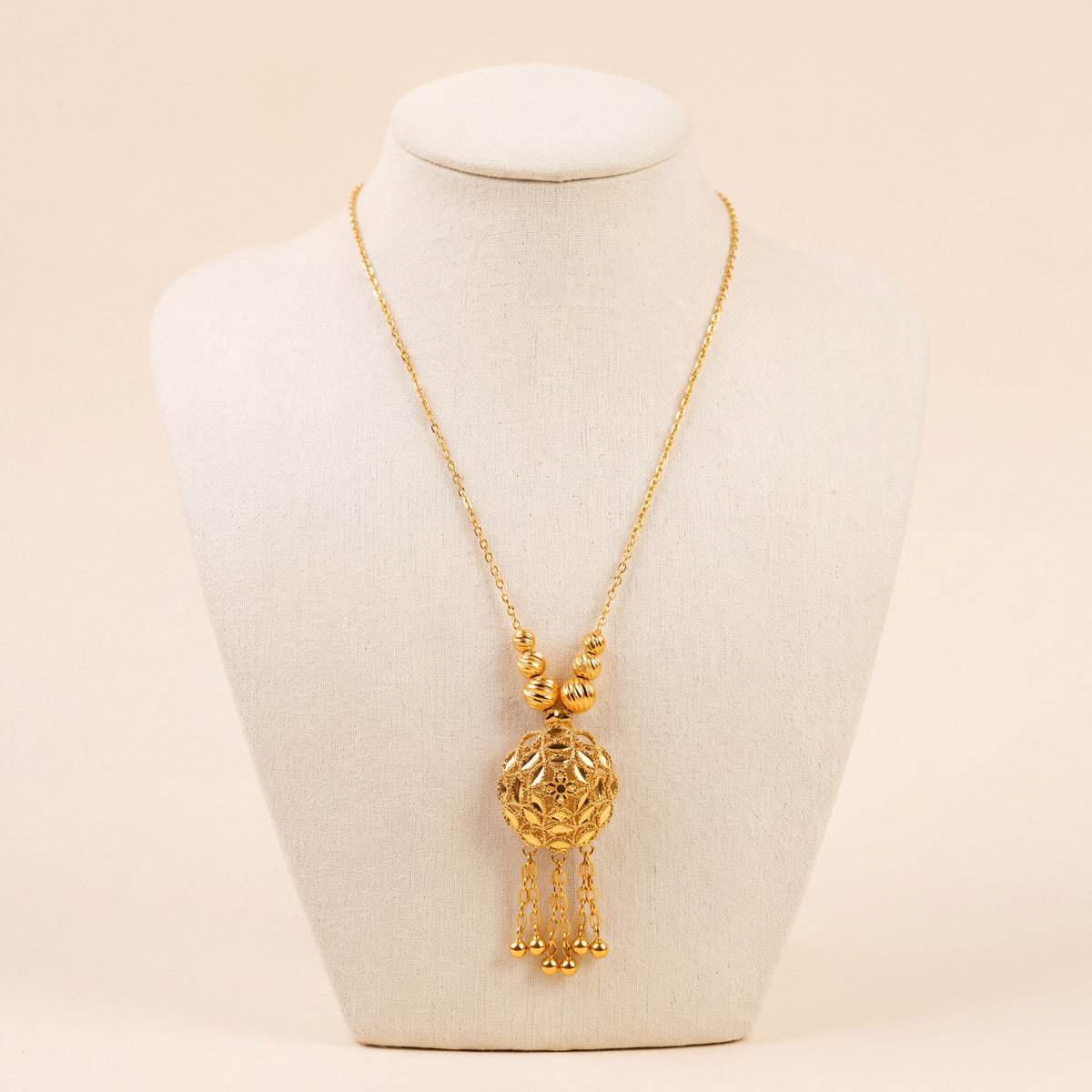 Kids RP Mala Necklace 2 – Gold necklace with round beads, 925 silver 24K gold plated