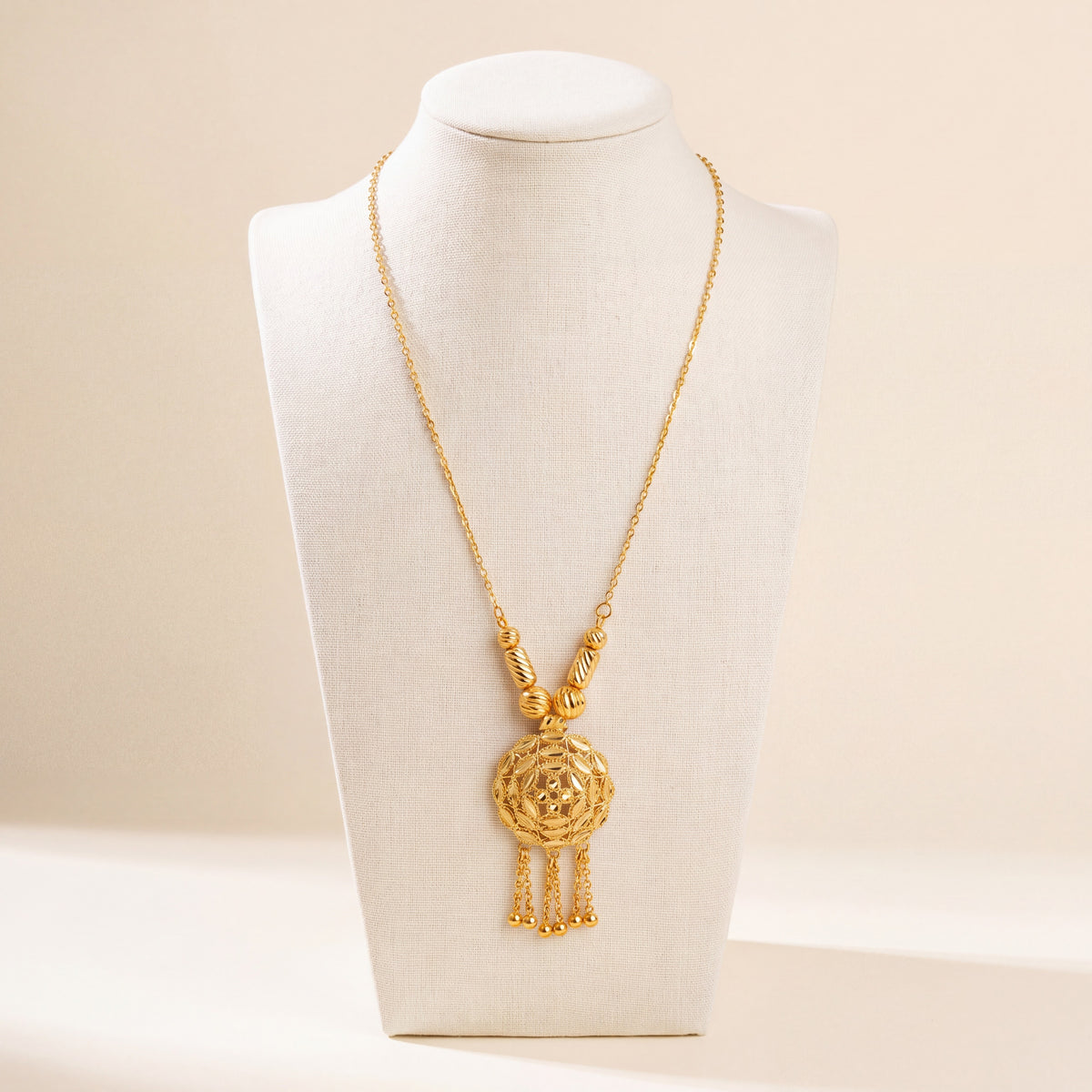 Kids RP Mala Necklace 2 – Gold necklace with cylindrical beads, 925 silver 24K gold plated