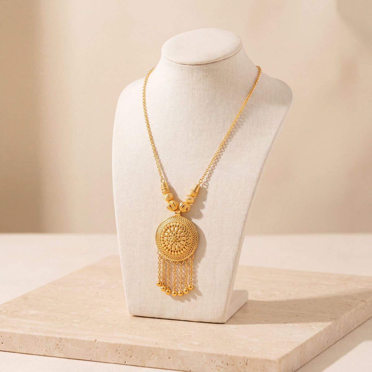Kids Stamp Mala Necklace 1 on travertine