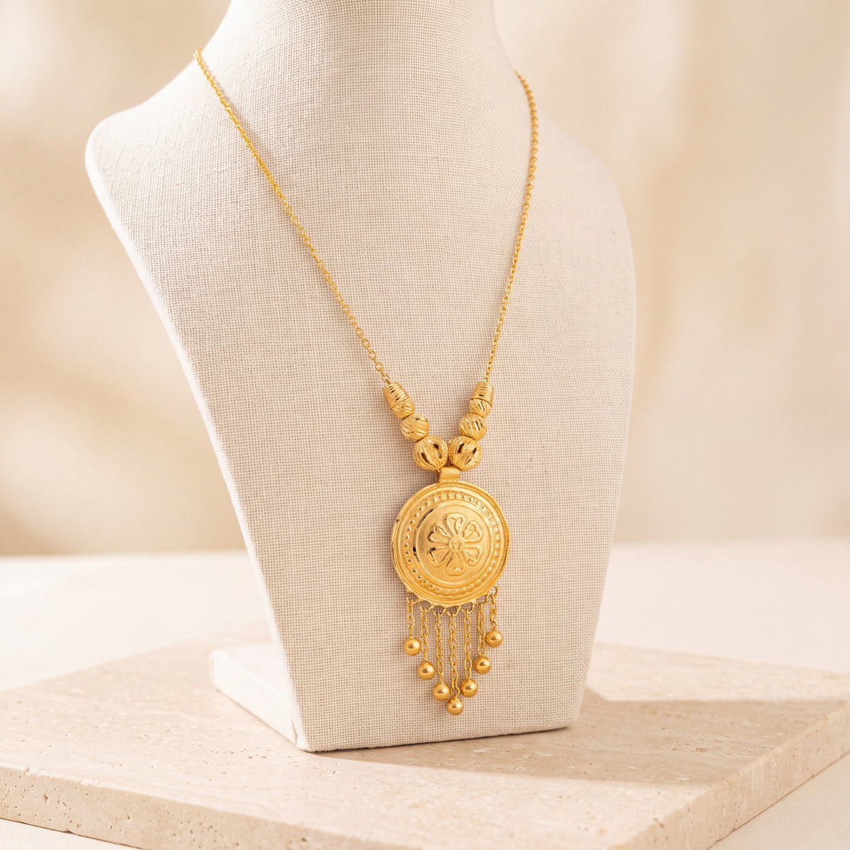 Kids Stamp Mala Necklace 3 on travertine