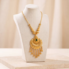 Kids Stone Mala Necklace 5 – Green stone, on travertine