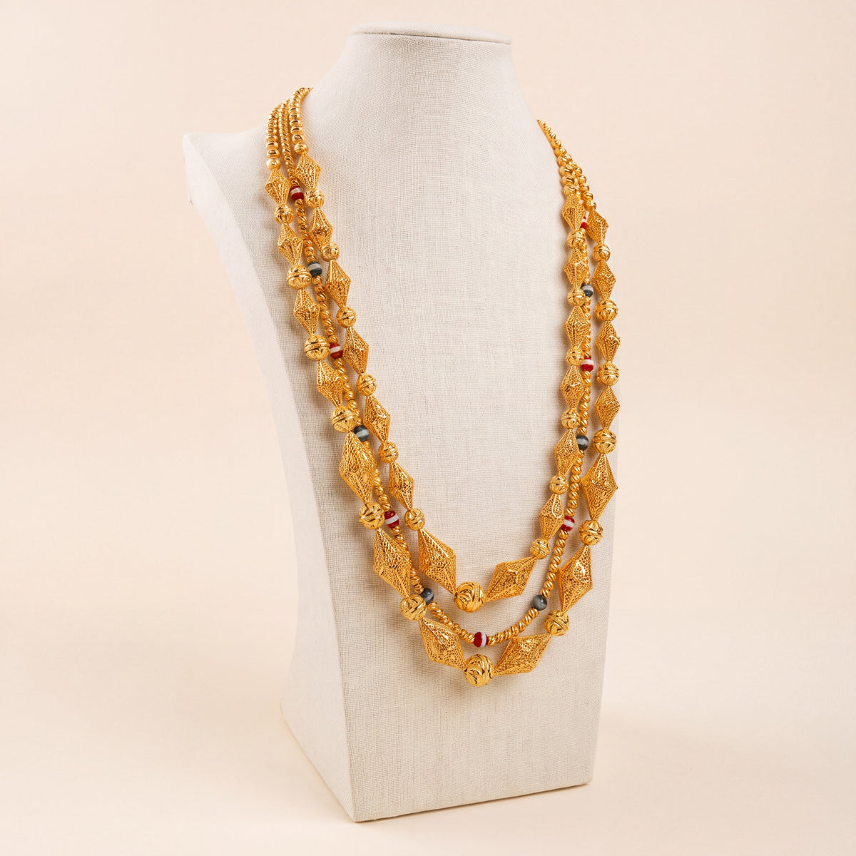Multi Line Mala Necklace 4, 925 silver 24K gold plated
