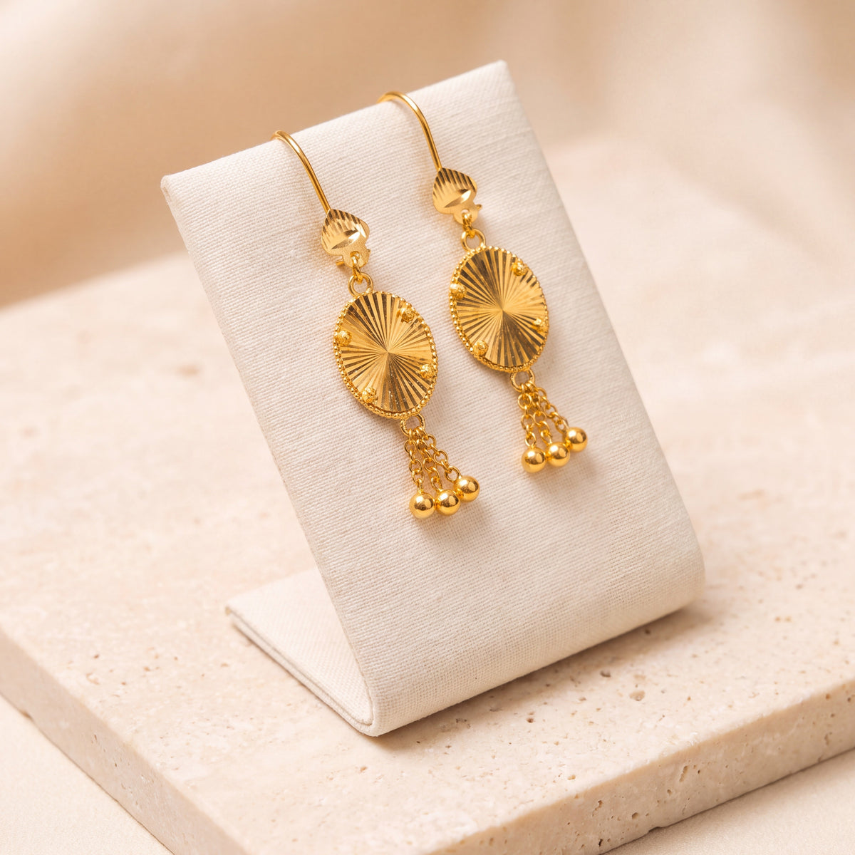 Oval Earrings (V1) – With chains, on travertine