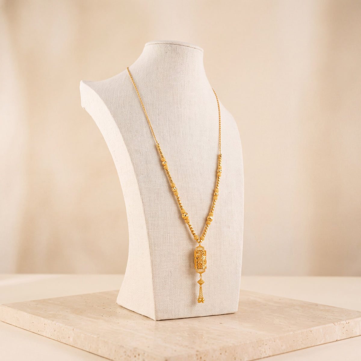 RP Beads Mala Necklace 1 on travertine