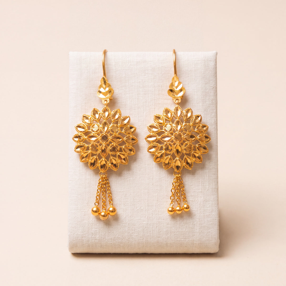 RP Earrings 5 – Gold earrings with 3 dangles, 925 silver 24K gold plated