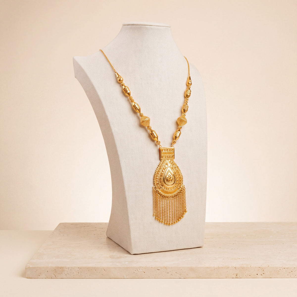 Traditional Mala Necklace 13 on travertine