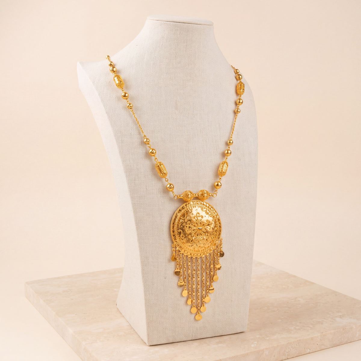 Traditional Mala Necklace 21 on travertine