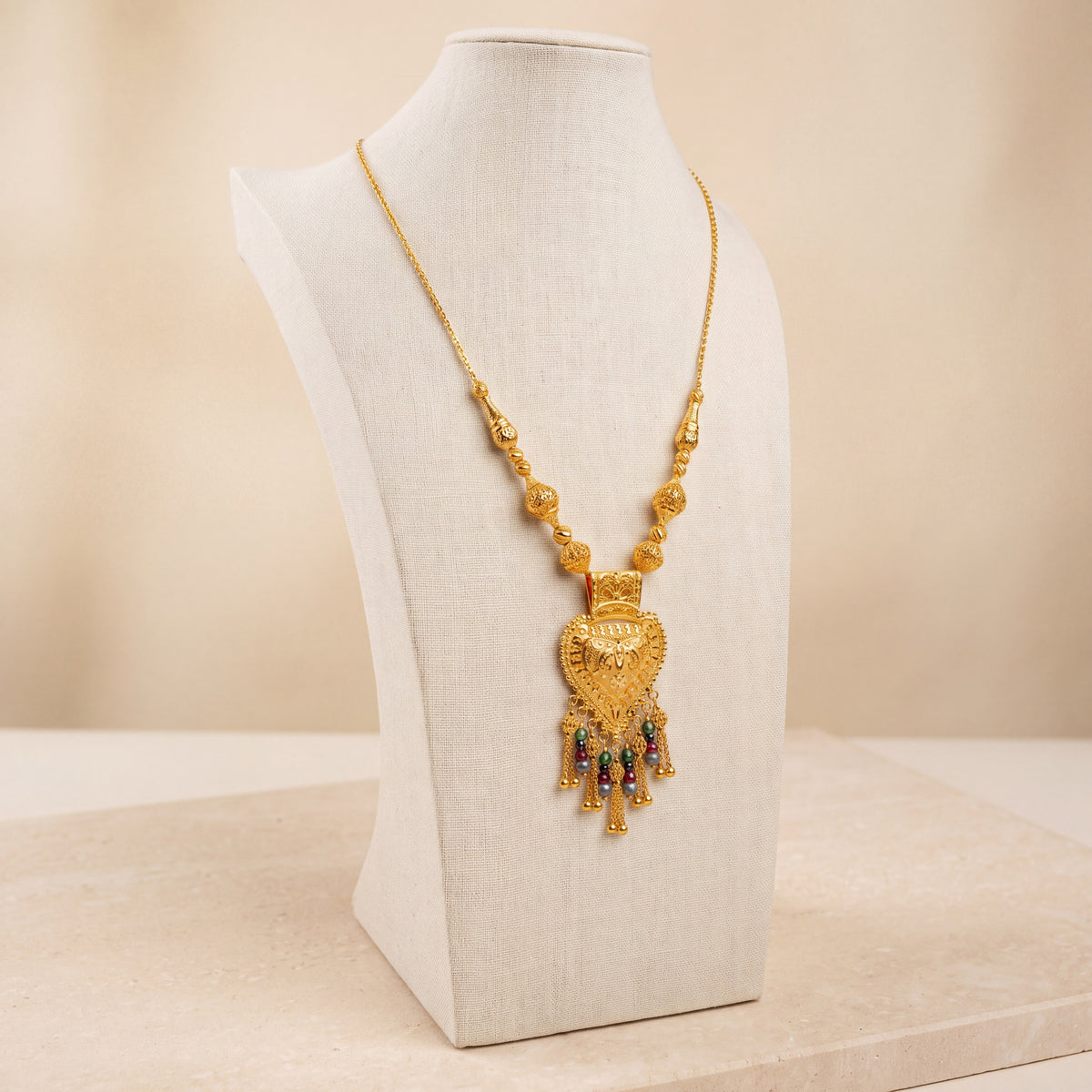 Traditional Mala Necklace with Stones 10 on travertine