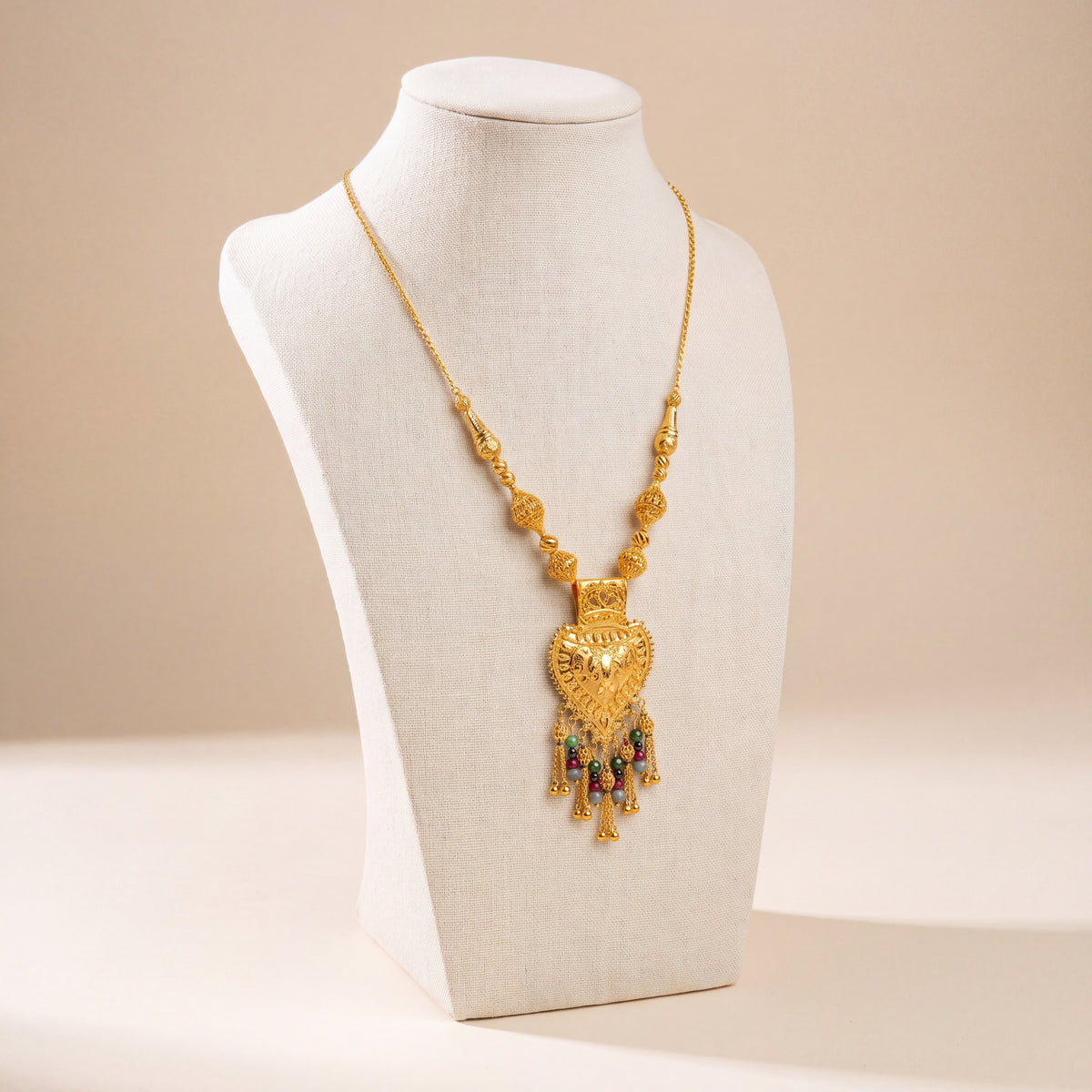 Traditional Mala Necklace with Stones 10, 925 silver 24K gold plated