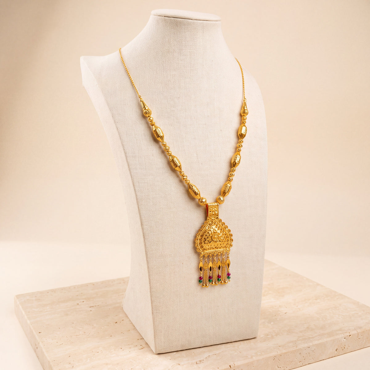 Traditional Mala Necklace with Stones 3 on travertine