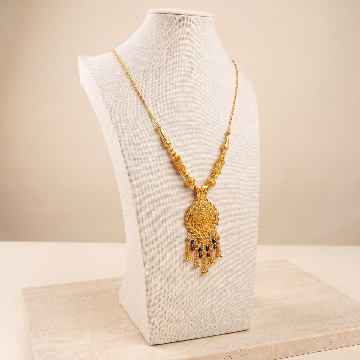 Traditional Mala Necklace with Stones 5 on travertine