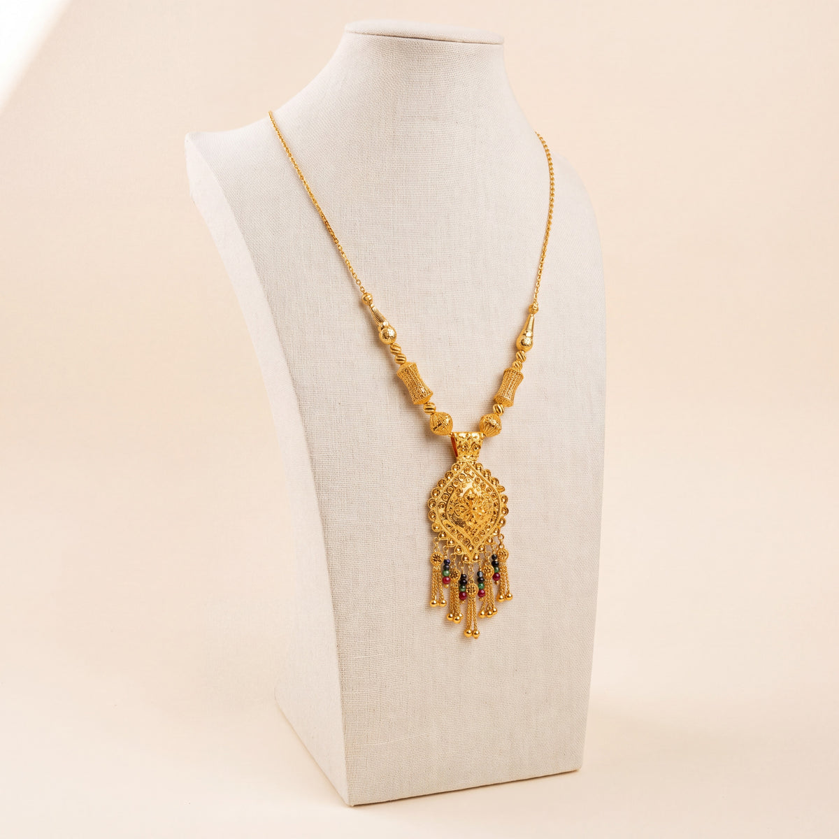 Traditional Mala Necklace with Stones 5, 925 silver 24K gold plated