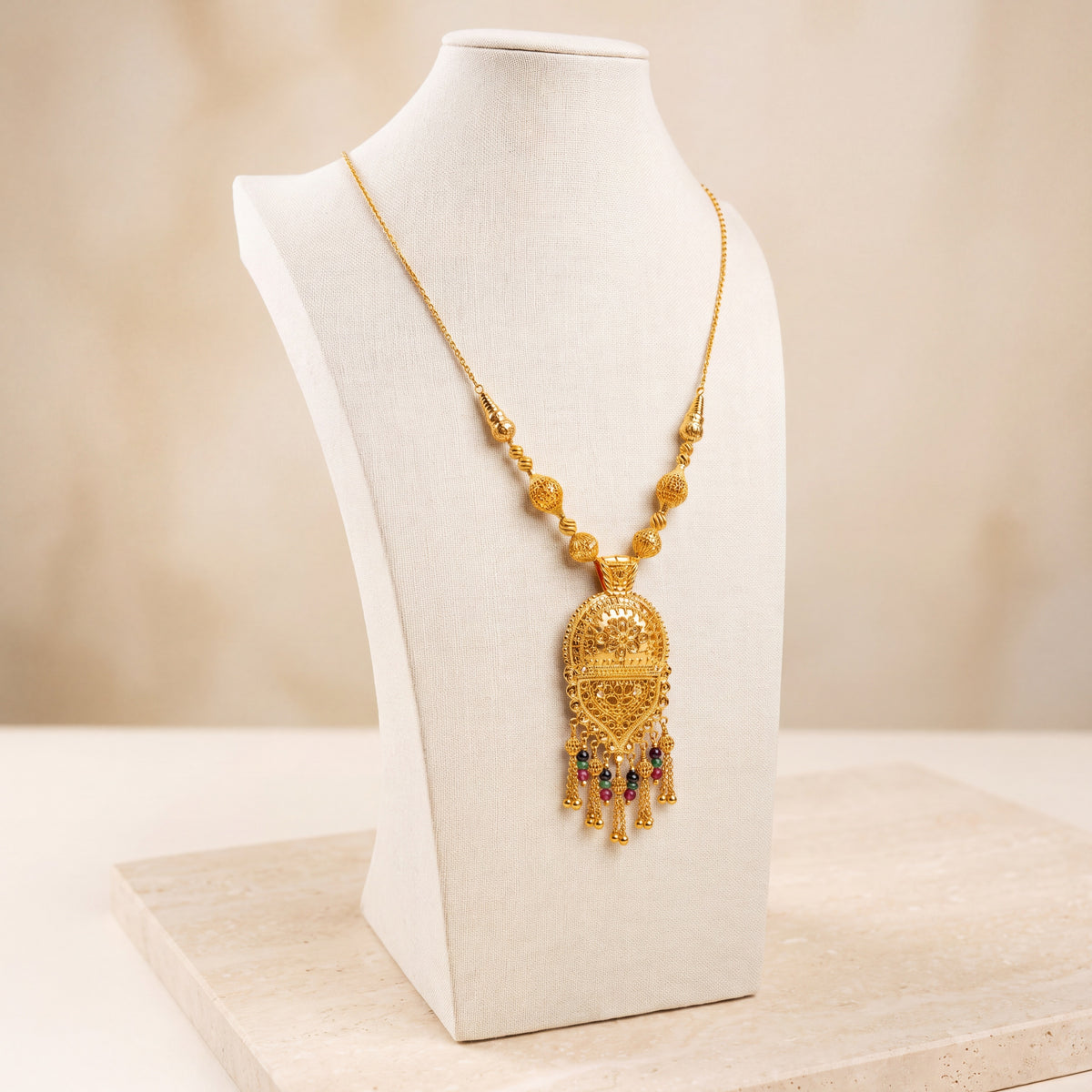Traditional Mala Necklace with Stones 6 on travertine