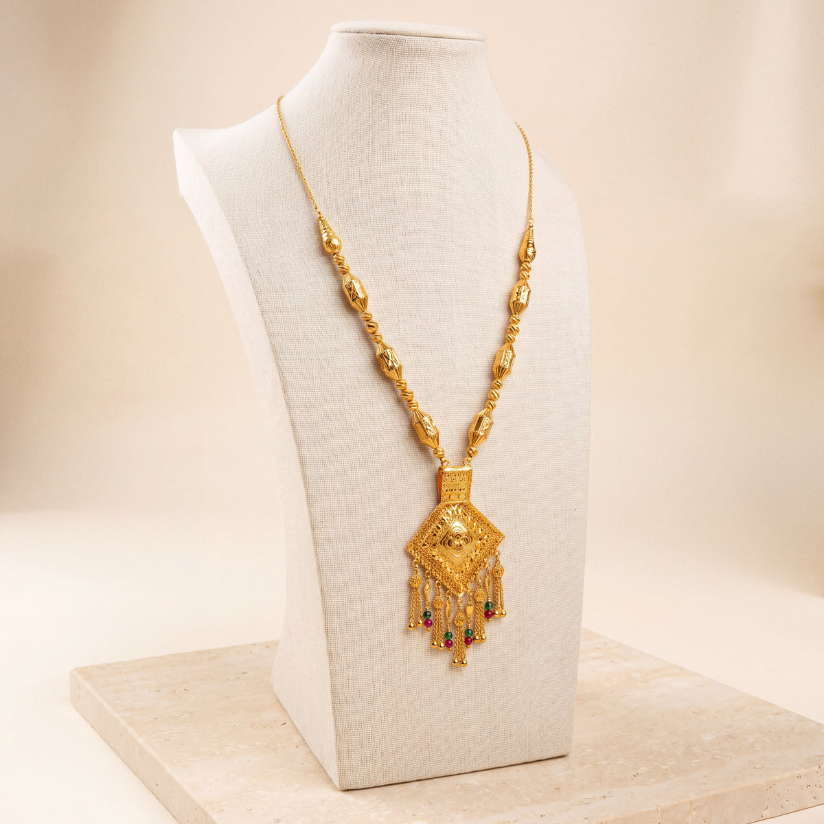 Traditional Mala Necklace with Stones 7 on travertine