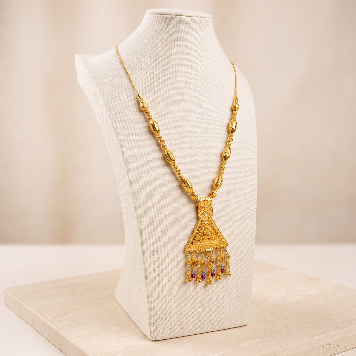 Traditional Mala Necklace with Stones 9 on travertine
