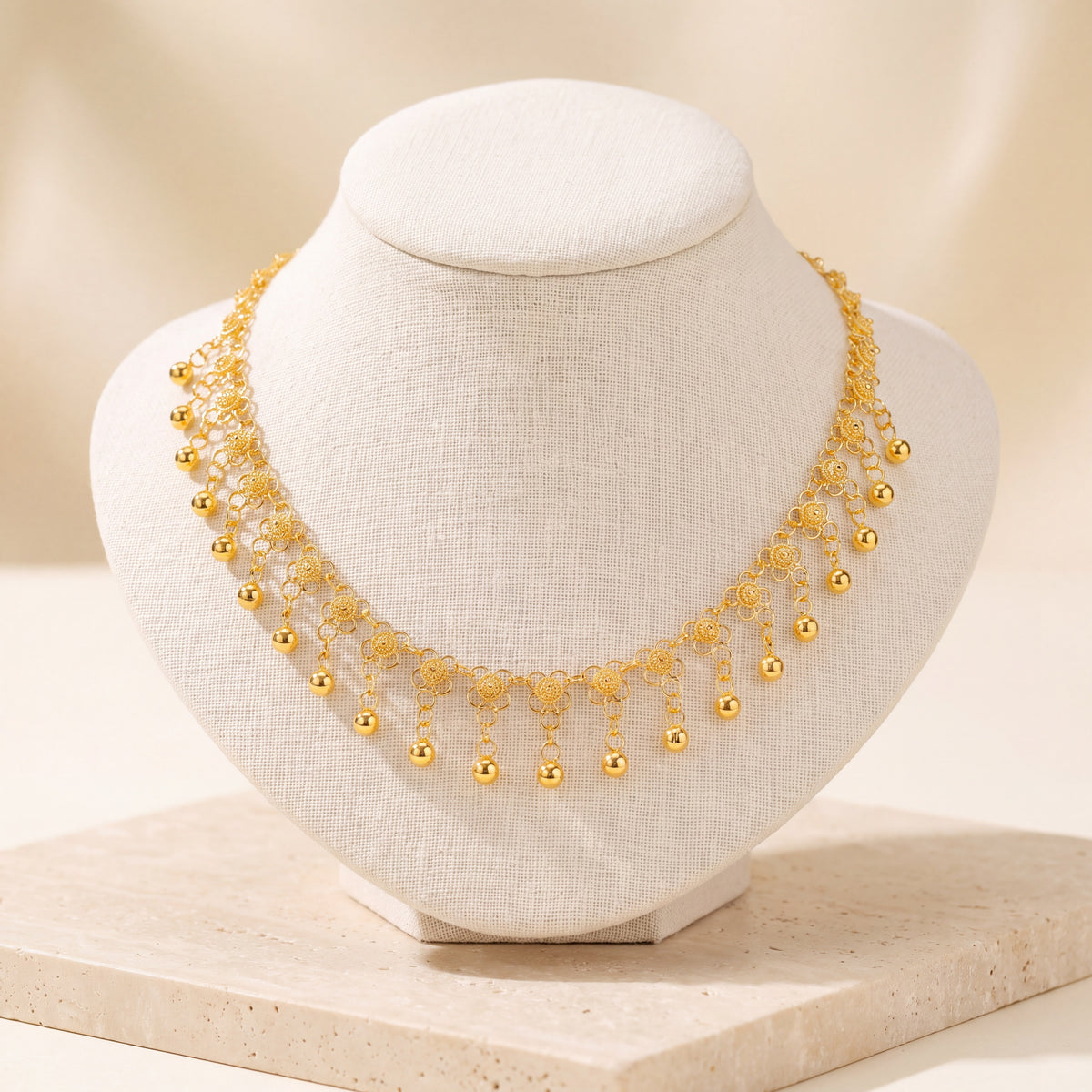 Turkish Necklace 1 on travertine
