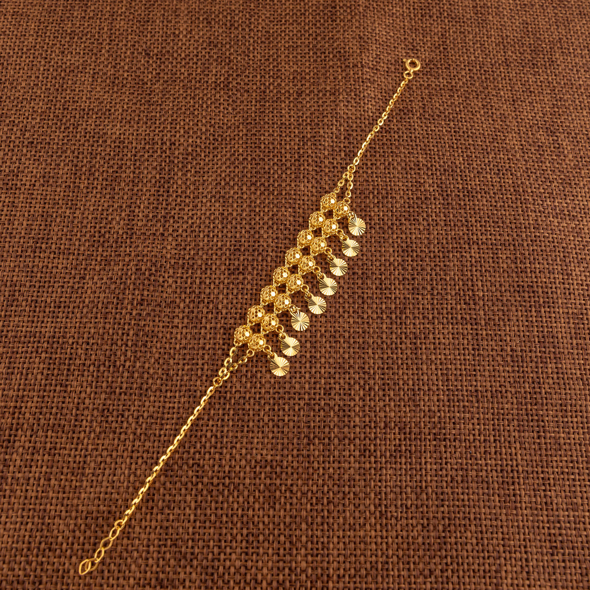 Twin Orb Fringe Bracelet (D5) - 925 Silver & 24K Gold Plated - Falaq Jewellery Oman