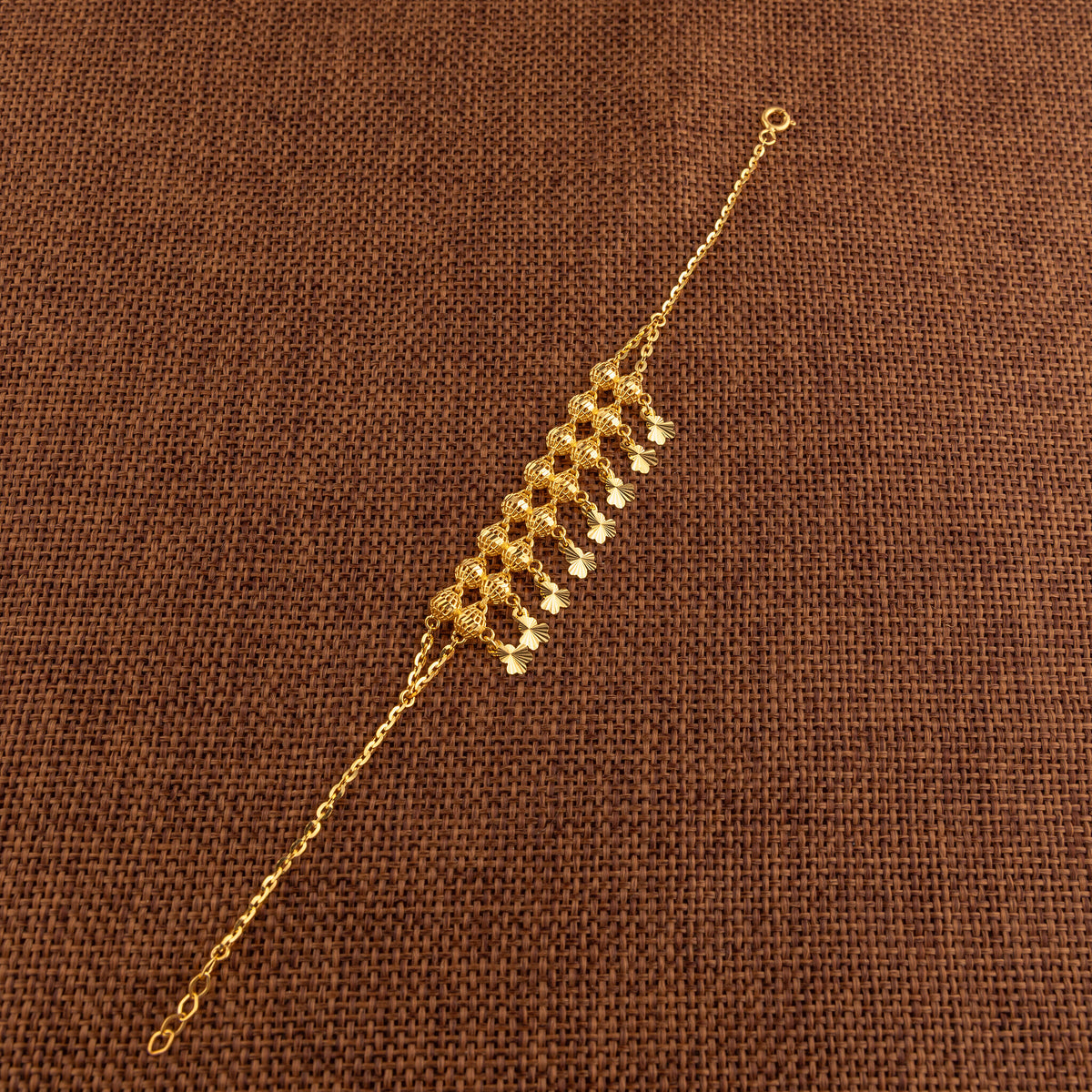 Twin Orb Fringe Bracelet (D7) - 925 Silver & 24K Gold Plated - Falaq Jewellery Oman
