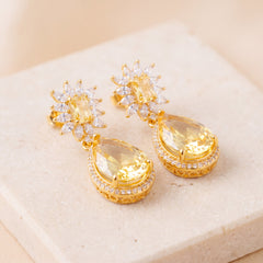 Zircon Push Back Earrings (D1) – Yellow stone, on travertine