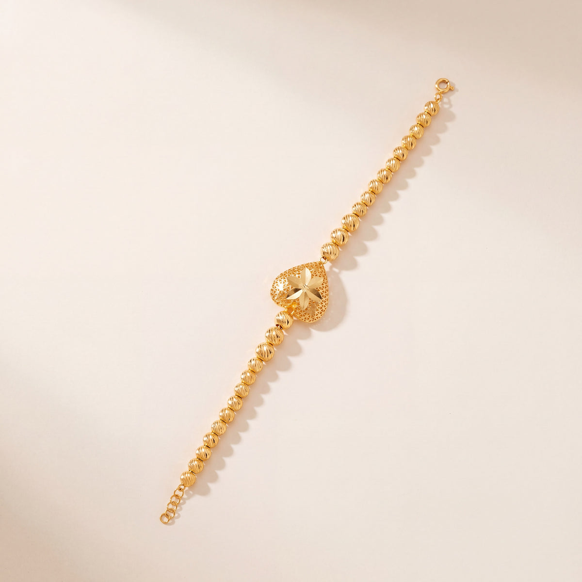Heart Bracelet with Beads (D1), 925 silver 24K gold plated
