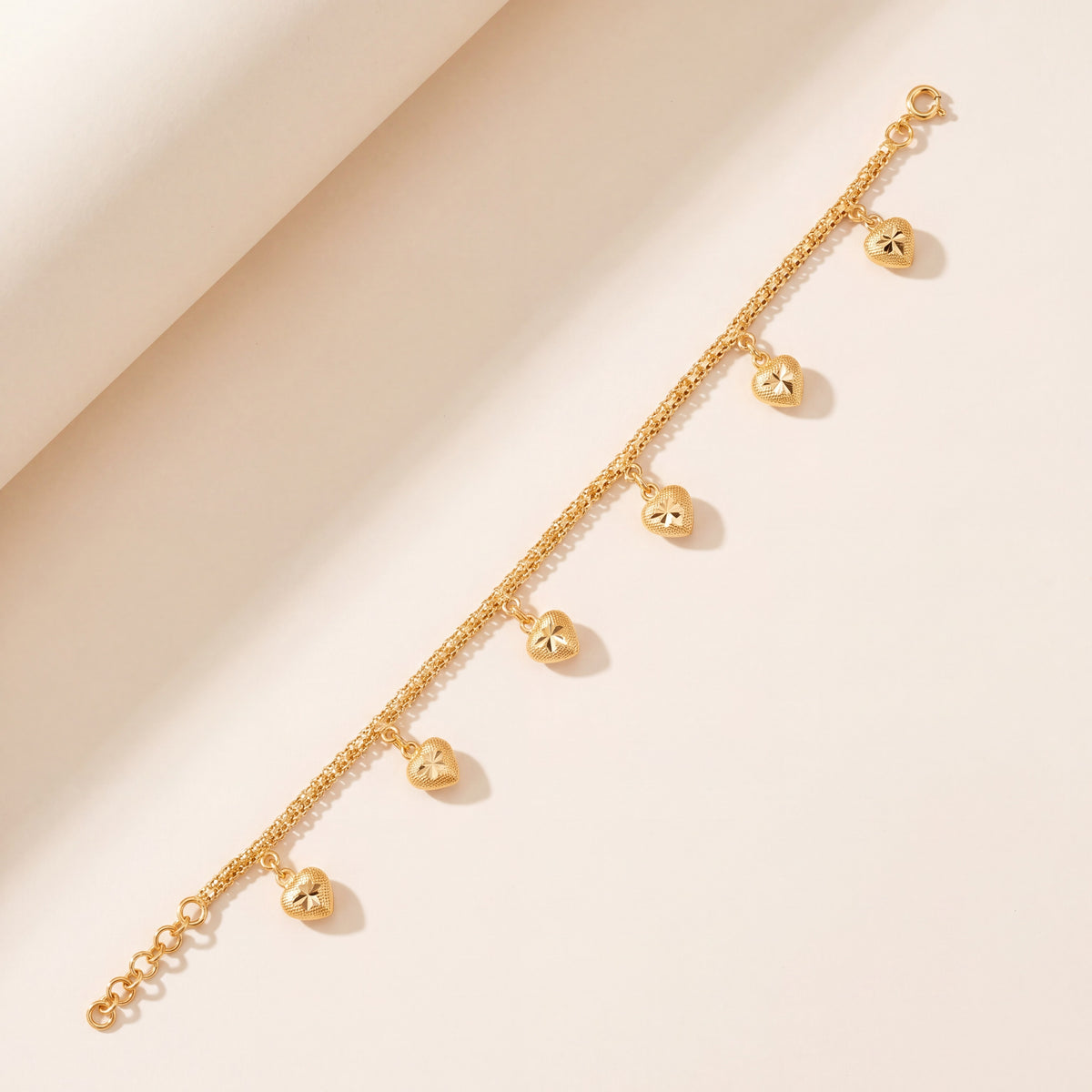 Heart Charm Bracelet (D1), 925 silver 24K gold plated