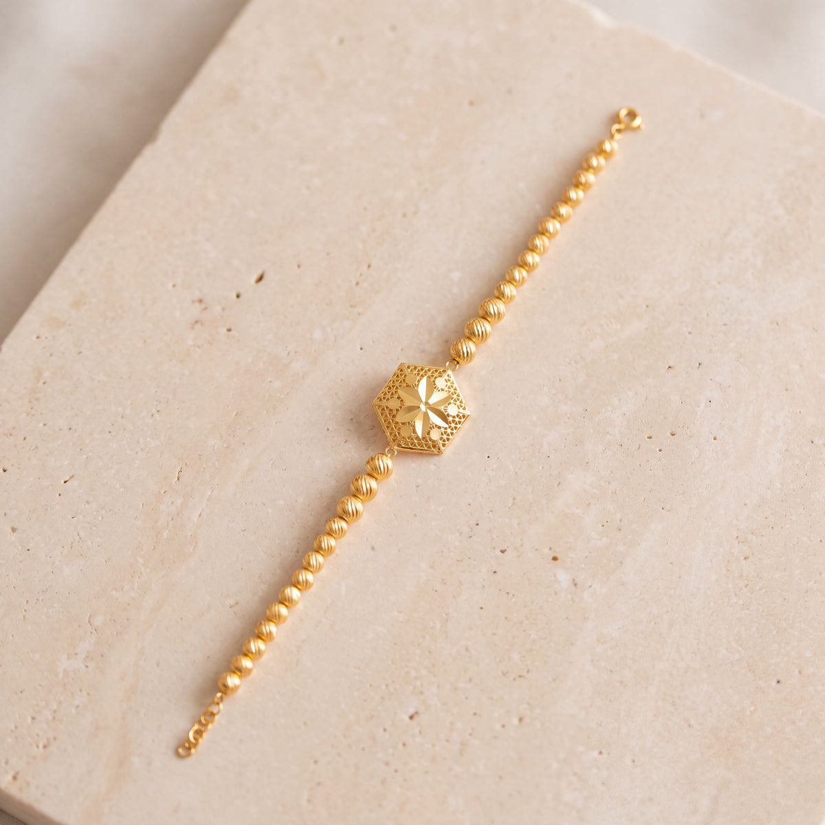 Hexa Bracelet with Beads (D1) on travertine
