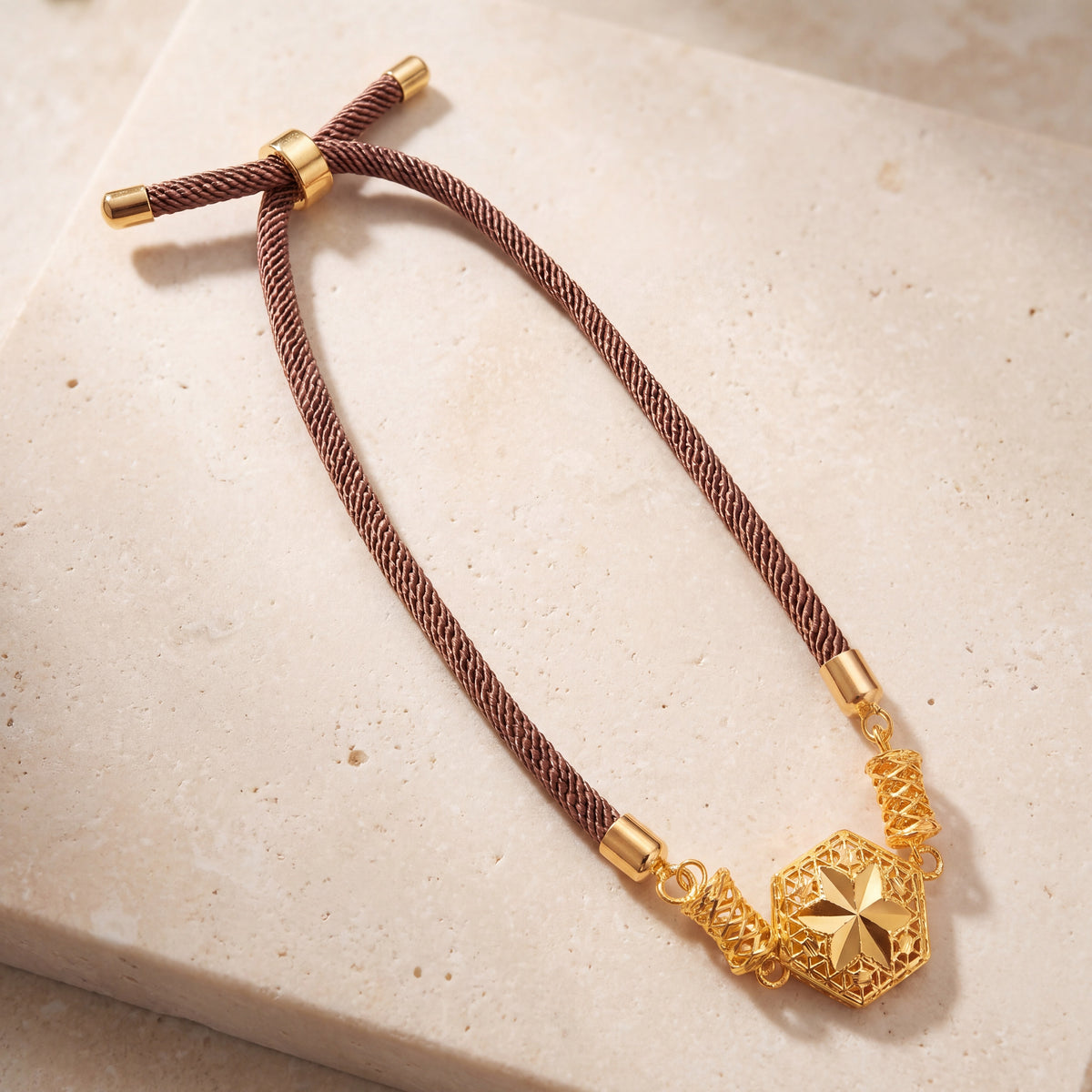 Hexagonal Thread Bracelet on travertine