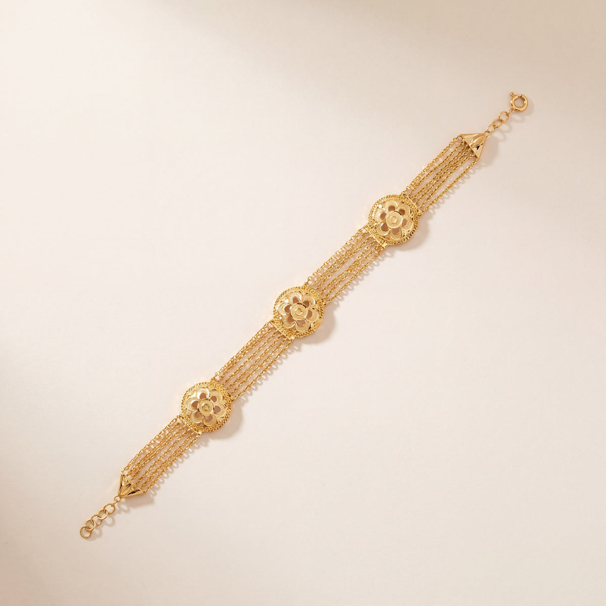 Linked Floral Bracelet (D1), 925 silver 24K gold plated