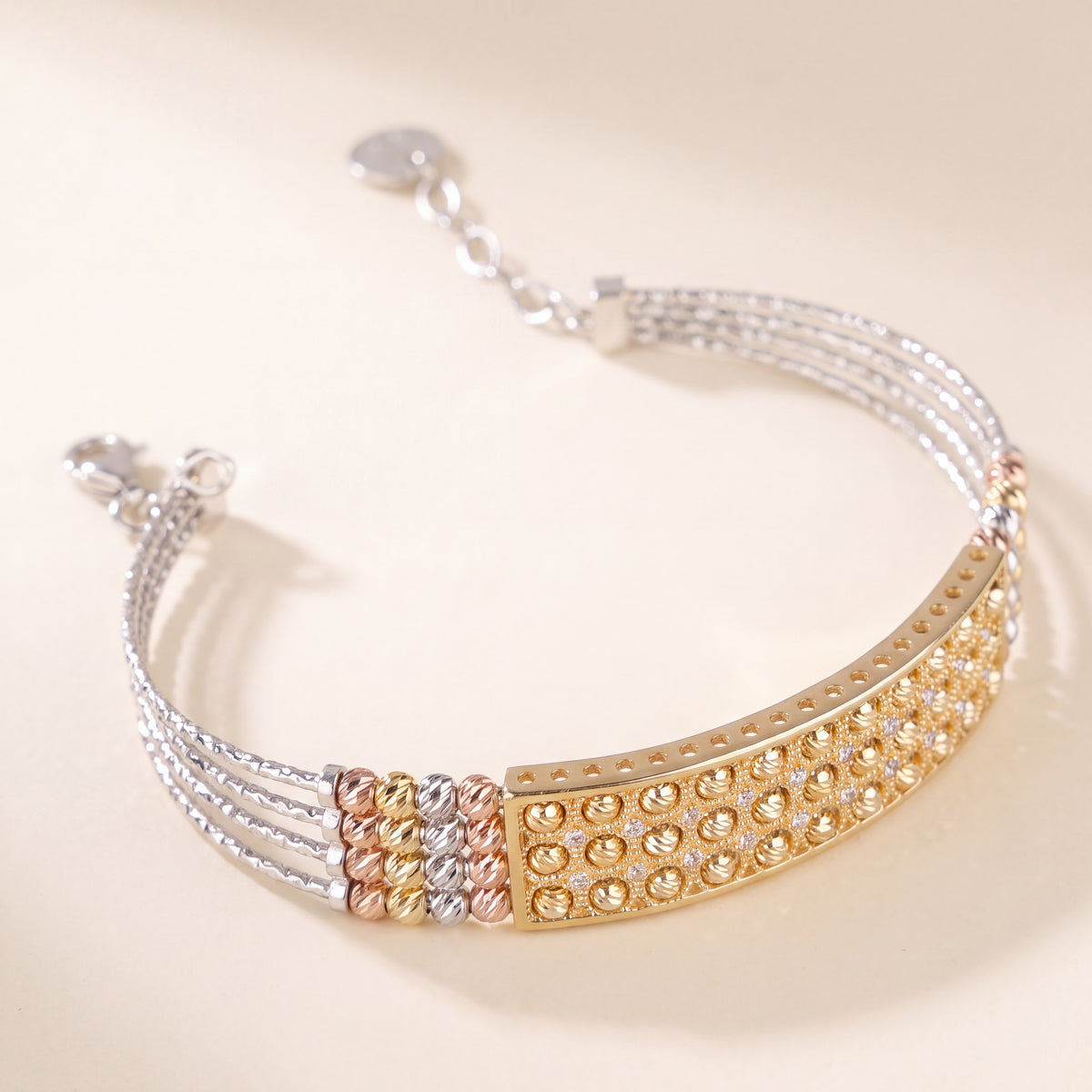 Multi Color Cuff Bracelet (D15), 925 silver 24K gold plated