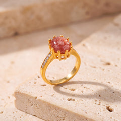 Natural Stone Ring (Coral) on travertine