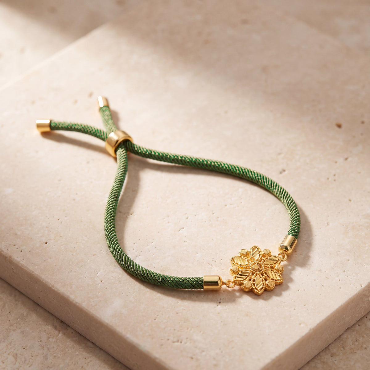 Ornate Star Thread Bracelet on travertine