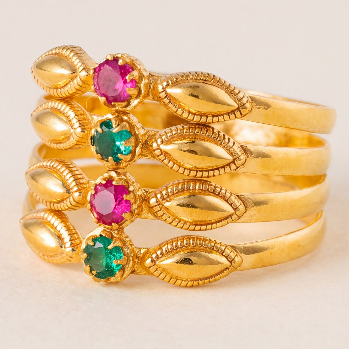 Quad Line Ring with stones (D1) design detail