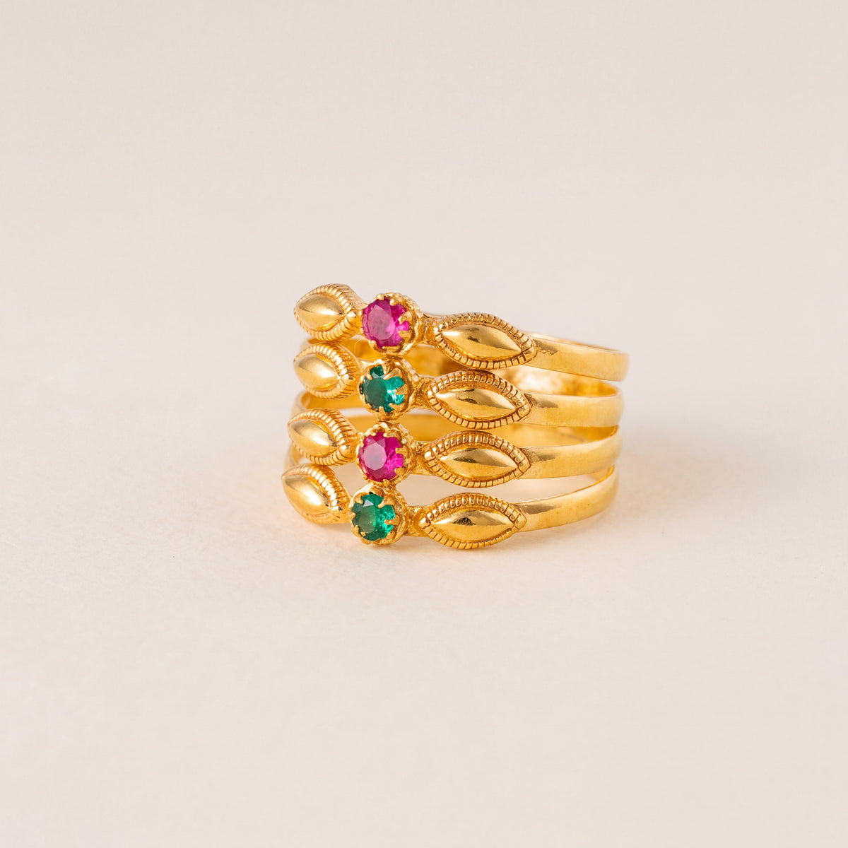 Quad Line Ring with stones (D1), 925 silver 24K gold plated
