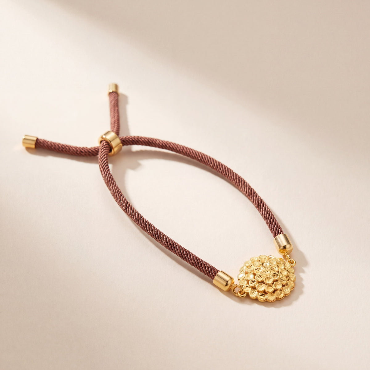 Round Grape Thread Bracelet, 925 silver 24K gold plated
