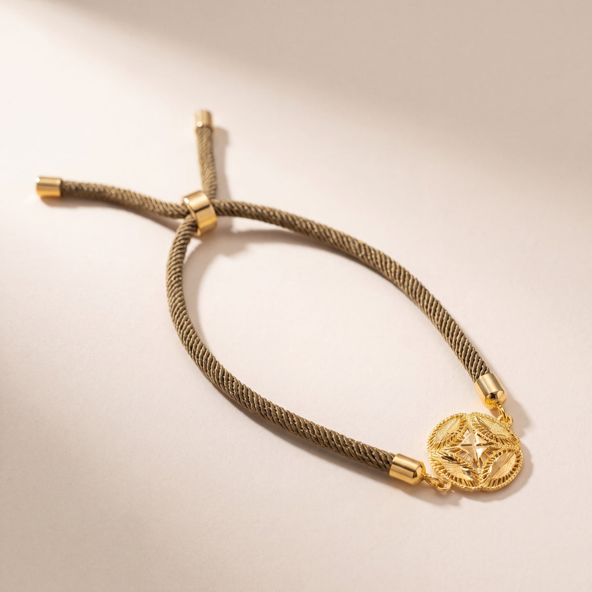 Round Leaf Thread Bracelet, 925 silver 24K gold plated
