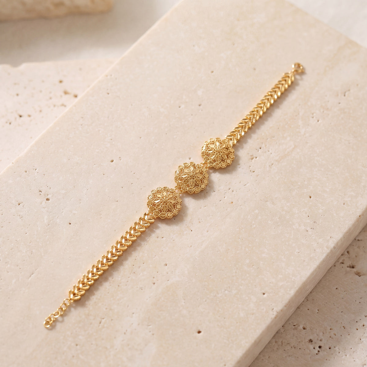 RP 3 Piece Bracelet with Leaf (D1) on travertine
