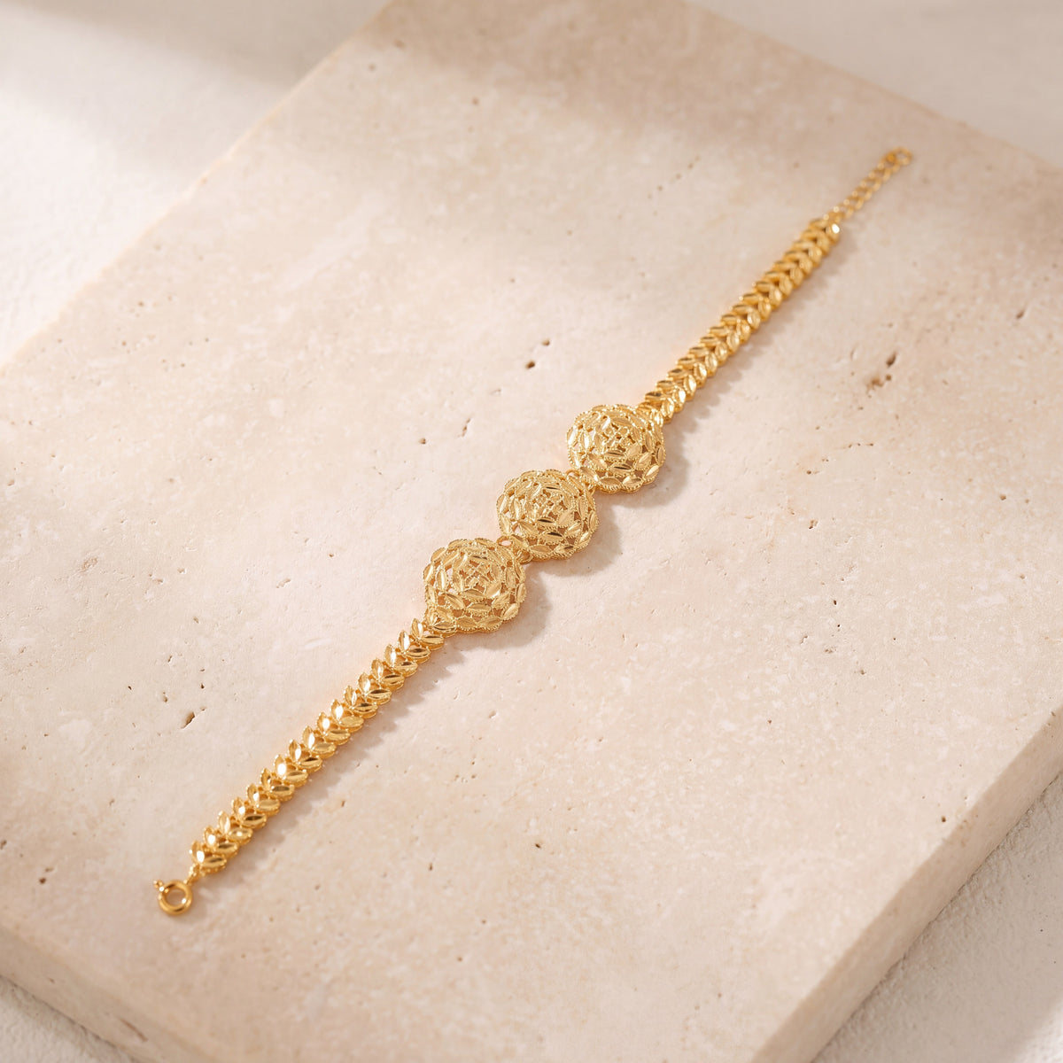 RP 3 Piece Bracelet with Leaf (D2) on travertine