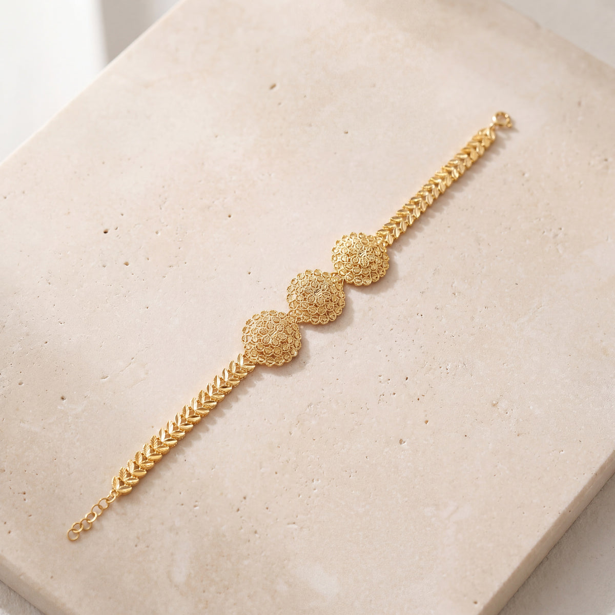RP 3 Piece Bracelet with Leaf (D3) on travertine