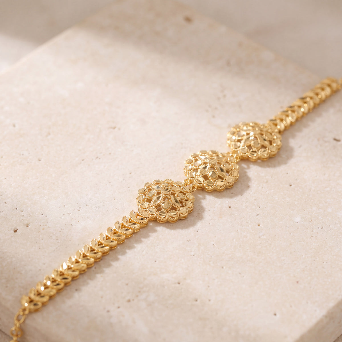 RP 3 Piece Bracelet with Leaf (D4) on travertine
