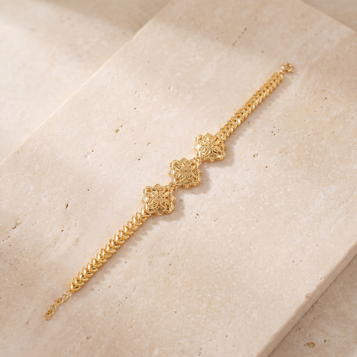RP 3 Piece Bracelet with Leaf (D6) on travertine
