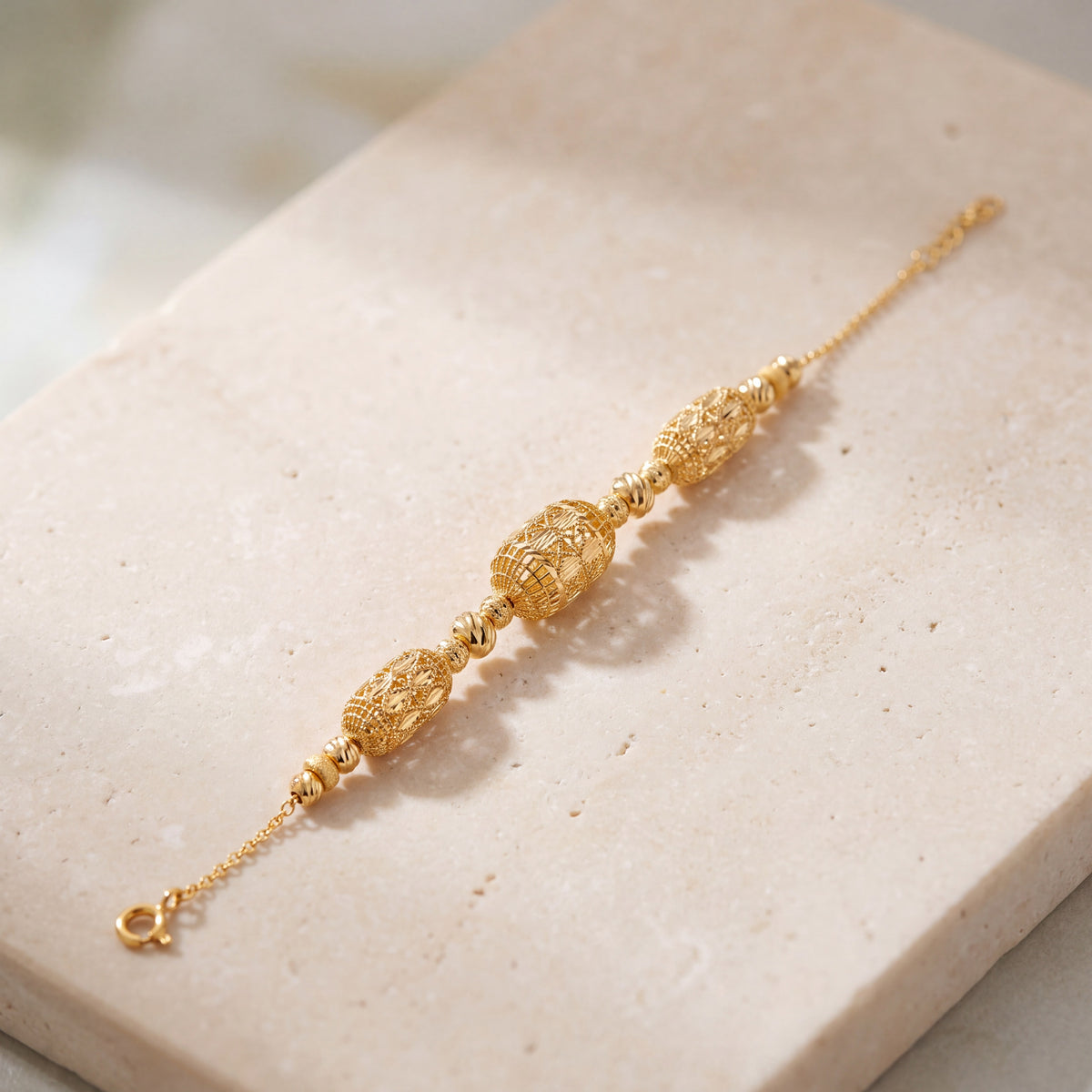 RP Beads & Ball Bracelet (D56) on travertine
