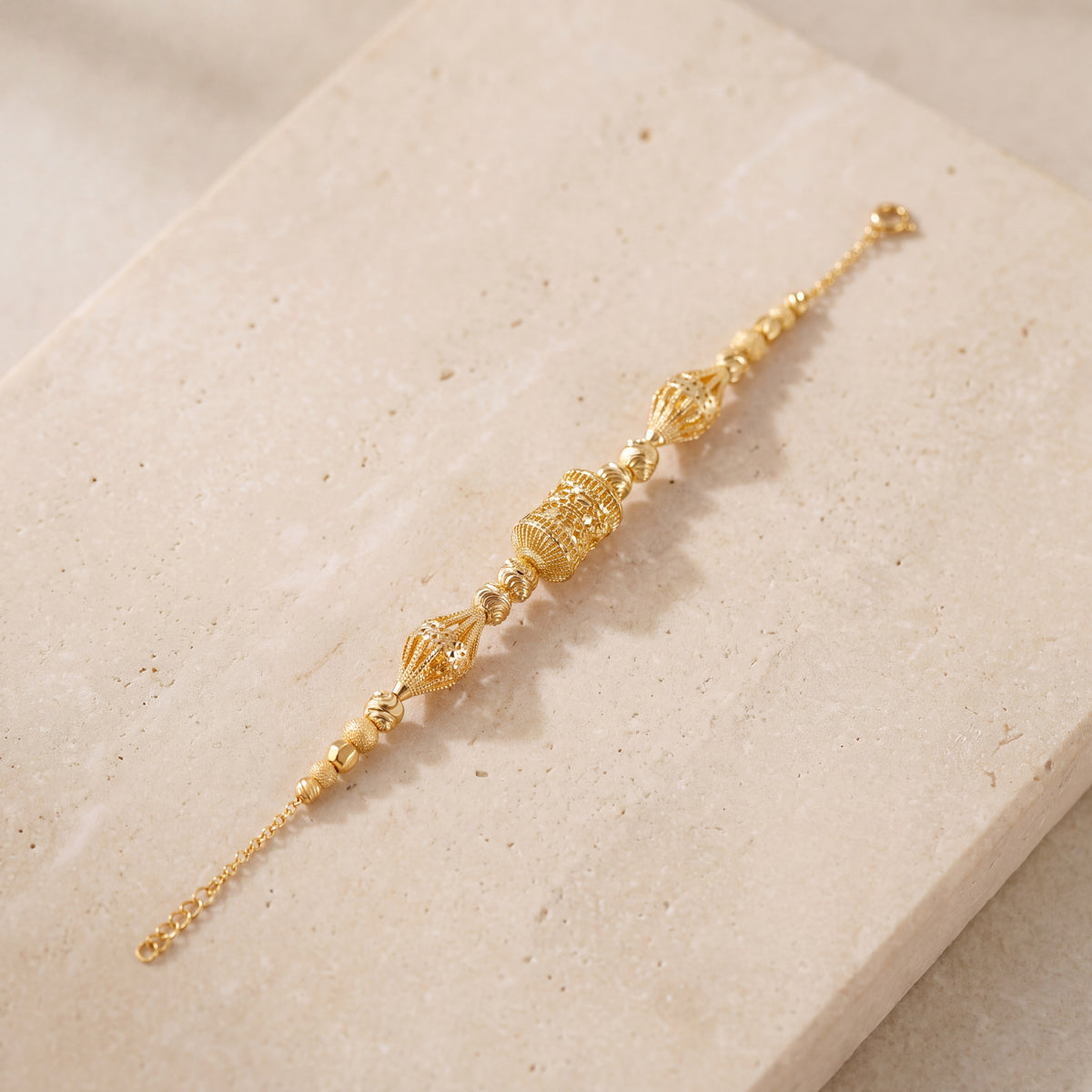 RP Beads & Ball Bracelet (D74) on travertine