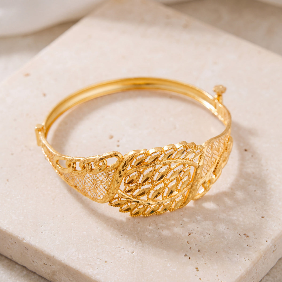 RP Cuff Bracelet With Lock (D1) on travertine