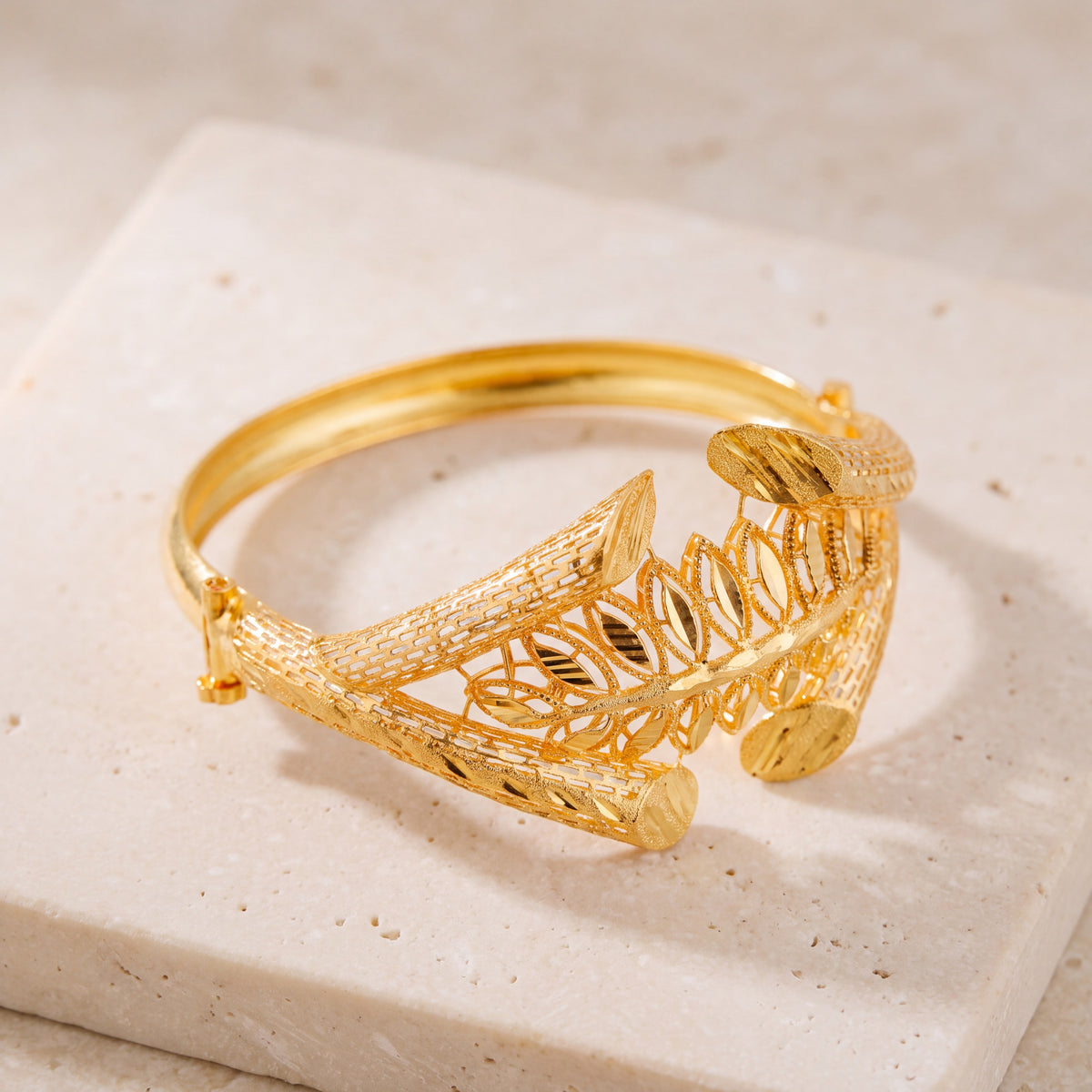 RP Cuff Bracelet With Lock (D12) on travertine