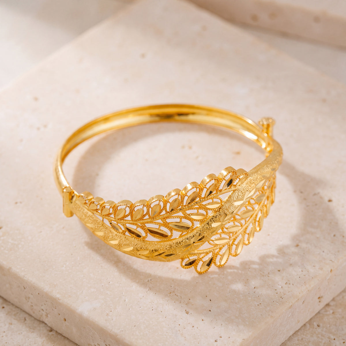 RP Cuff Bracelet With Lock (D15) on travertine