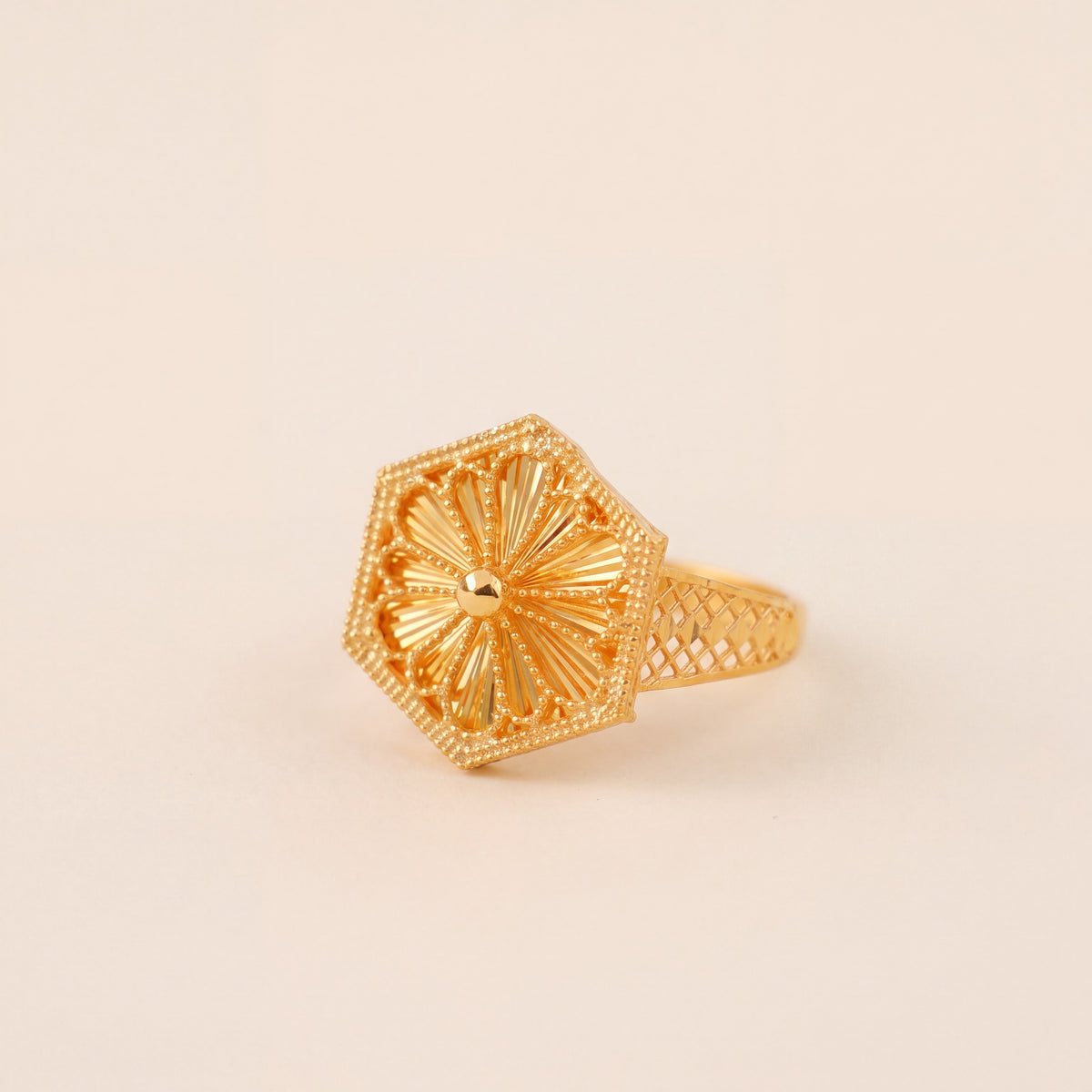 RP Diamond Cut Hexa Ring (D1), 925 silver 24K gold plated