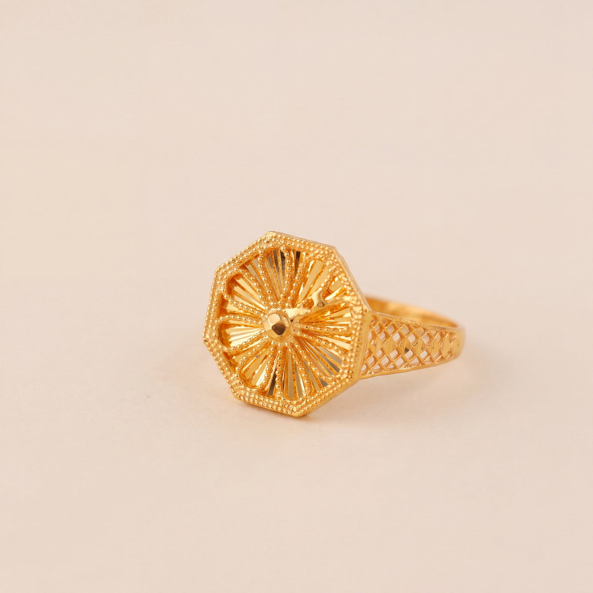 RP Diamond Cut Hexa Ring (D2), 925 silver 24K gold plated