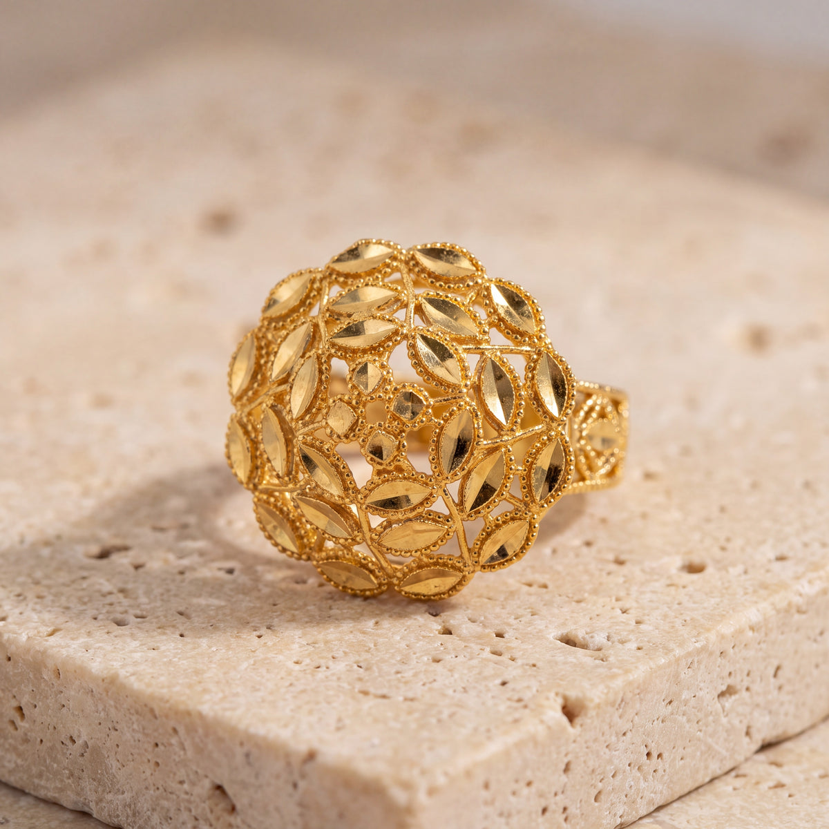RP Flower Ring (D2) on travertine