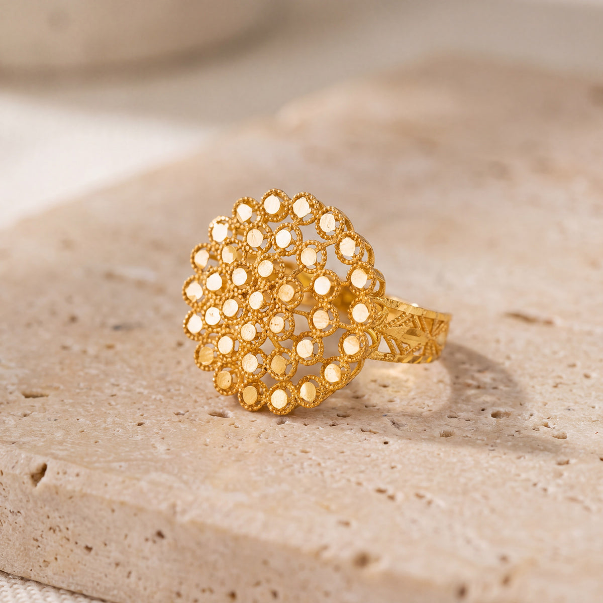 RP Flower Ring (D3) on travertine