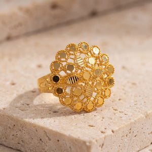 RP Flower Ring (D4) on travertine